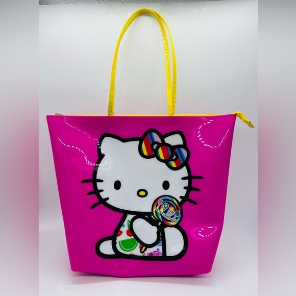 HELLO KITTY DYLAN’S CANDY BAR NY BRIGHT PINK AND YELLOW ZIPPERED TOTE - Picture 1 of 16